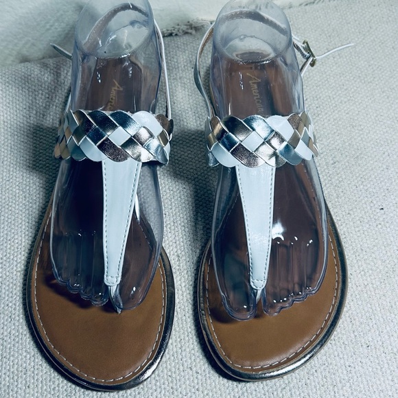 American Eagle Outfitters Silver Braided T-Strap Sandals - Picture 2 of 8